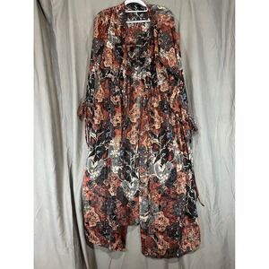 Jessica Simpson Floral Duster Cardigan XL Metallic Stripe Sheer Ruffle Wrap